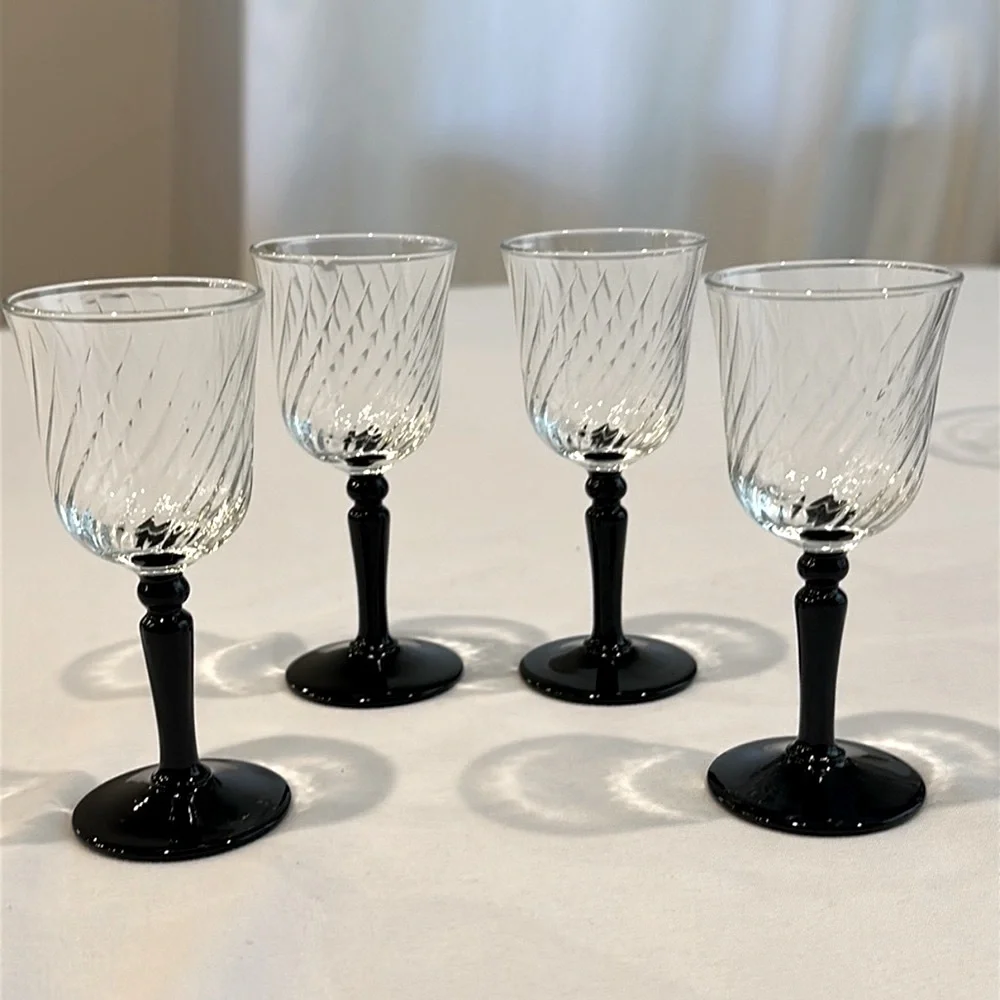 VTG Luminarc France Black Stem Cordial Glass Set